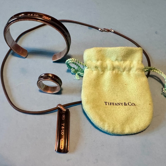 Men's Tiffany And Company Titanium And Sterling Silver Necklace Bracelet & Ring - Picture 1 of 4